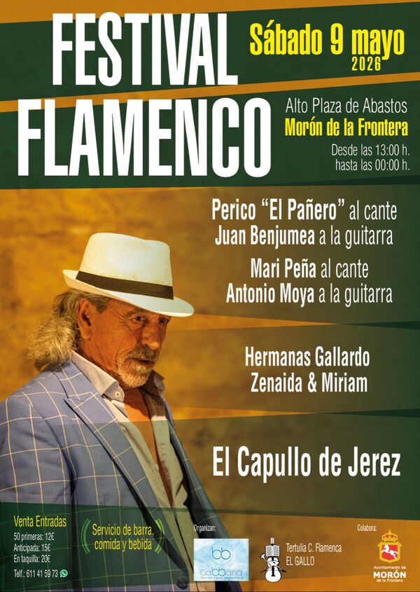 El Capullo de Jerez encabeza un cartel flamenco con artistas de Algeciras, Utrera y Morón